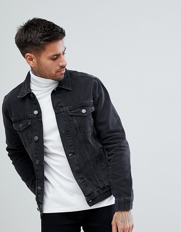 New Look Denim Jacket In Dark Gray Wash - Gray