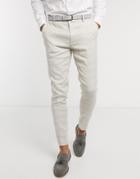 Asos Design Wedding Super Skinny Suit Pants In Stretch Cotton Linen In Stone Check-neutral