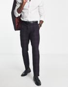 Asos Design Slim Suit Pants In Burgundy Blackwatch Tartan Plaid-red