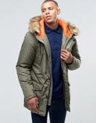D-struct Faux Fur Trimmed Parka Jacket - Green