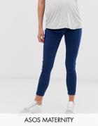 Asos Design Maternity Pull On Jegging In Smokey Blue Wash With Under The Bump Waistband - Blue