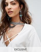 Reclaimed Vintageturquoise Stone Cross Earrings - Silver