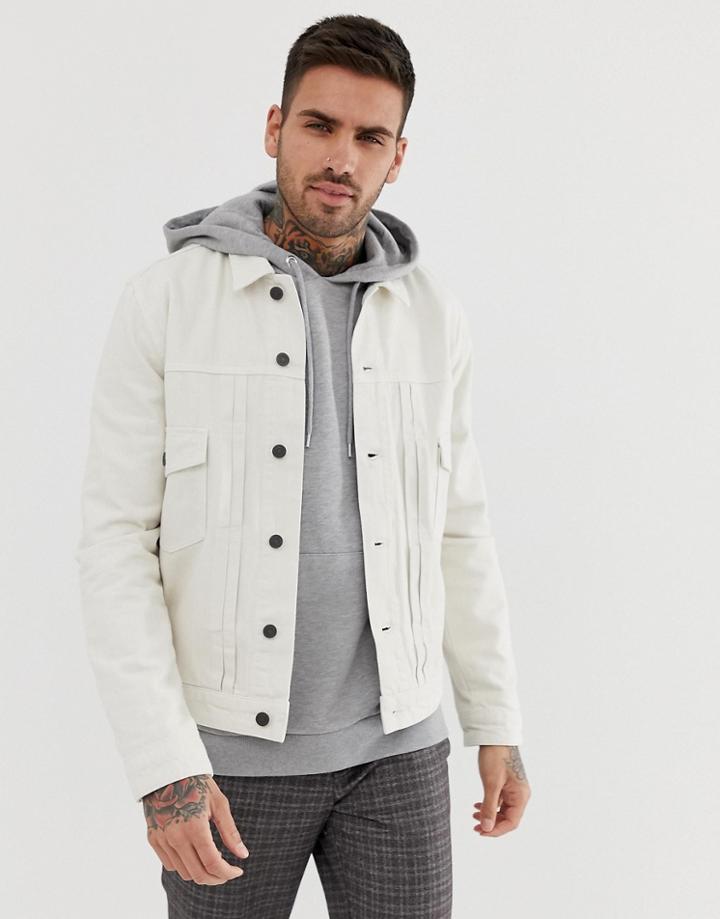 Asos Design Denim Jacket In Ecru - White