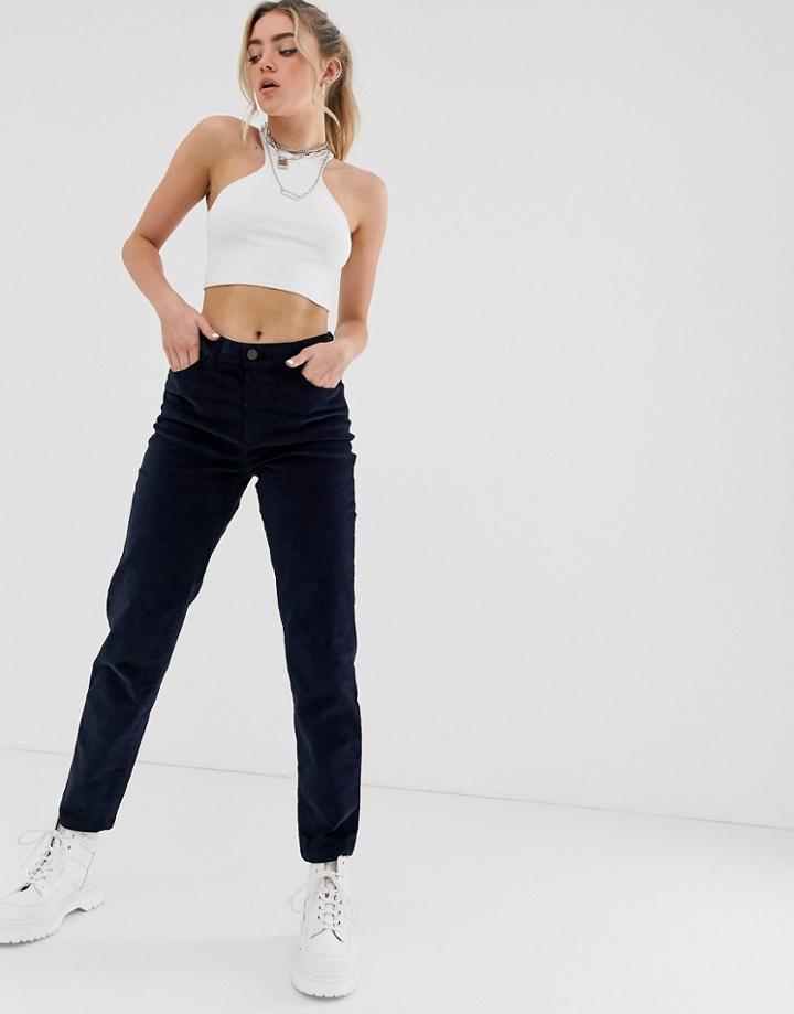 Noisy May Cord Straight Leg Pants In Navy - Blue