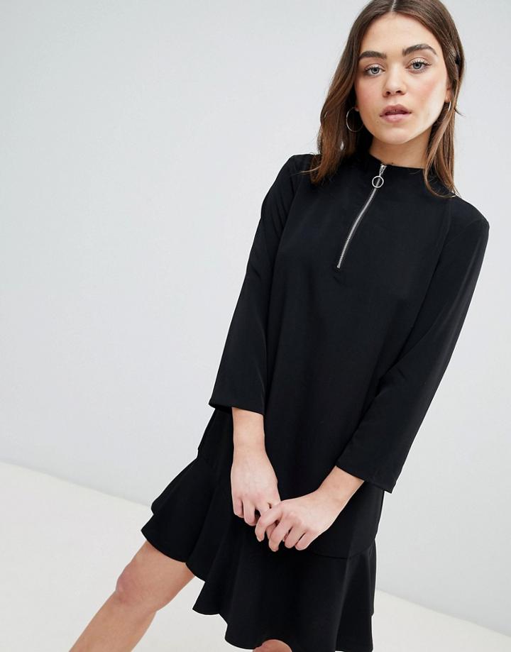 Jdy Kira Skater Dress With Circle Zip Puller - Black