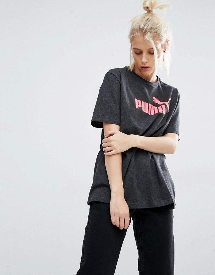Puma Oversized T-shirt With Coral Logo - Gray