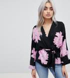 Vero Moda Petite Wrap Floral Top - Black