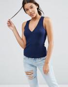 Asos V Neck Slubby Rib Tank - Navy