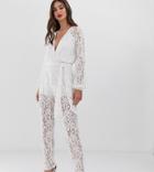 John Zack Tall All Over Lace Jumpsuit In White - White