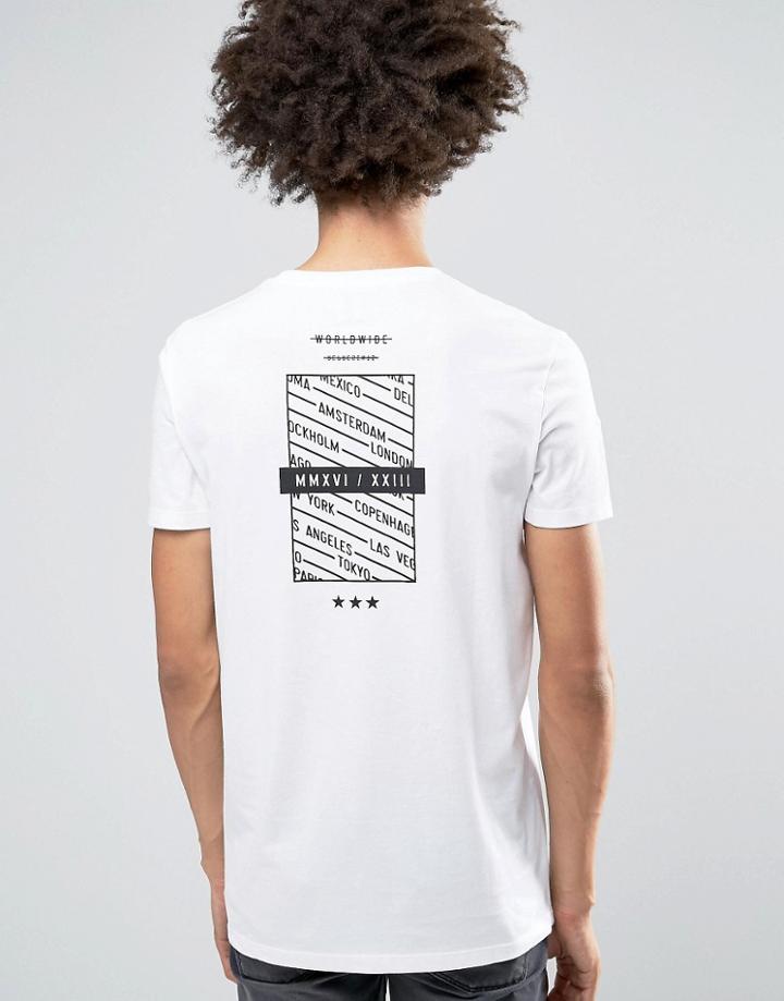 Asos Longline T-shirt With Boxed In Cities Back Print - White