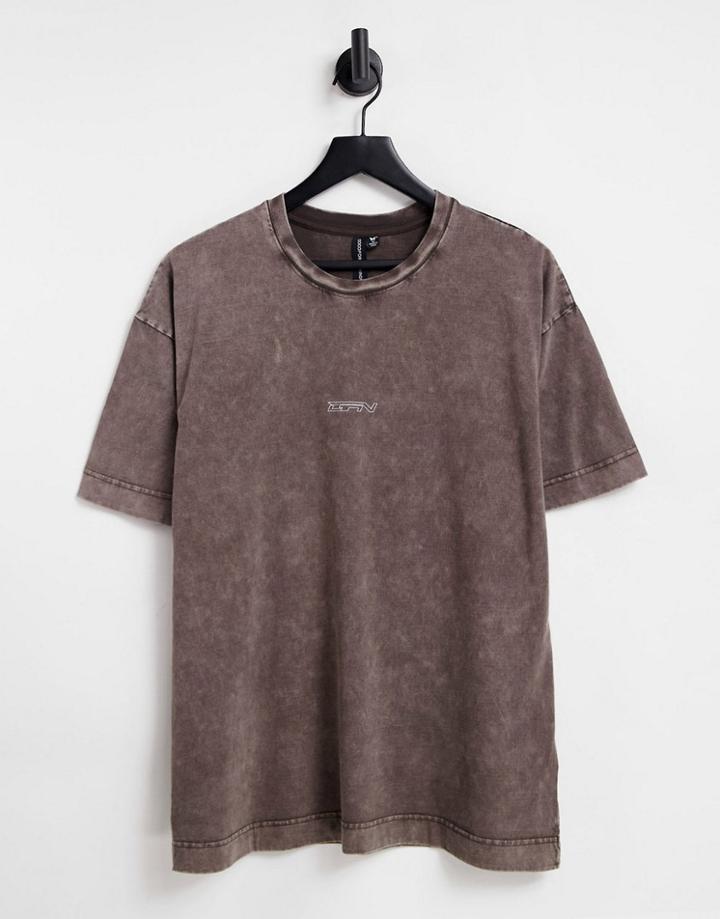 Good For Nothing Oversized T-shirt In Acid Wash Brown With Back Logo Print