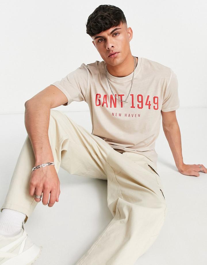 Gant Collegiate 1949 Logo T-shirt In Beige-neutral