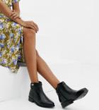 Dune Wide Fit Peppey Black Leather Croc Mix Flat Ankle Boots - Black