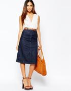 Warehouse Midi A Line Skirt - Dark Wash