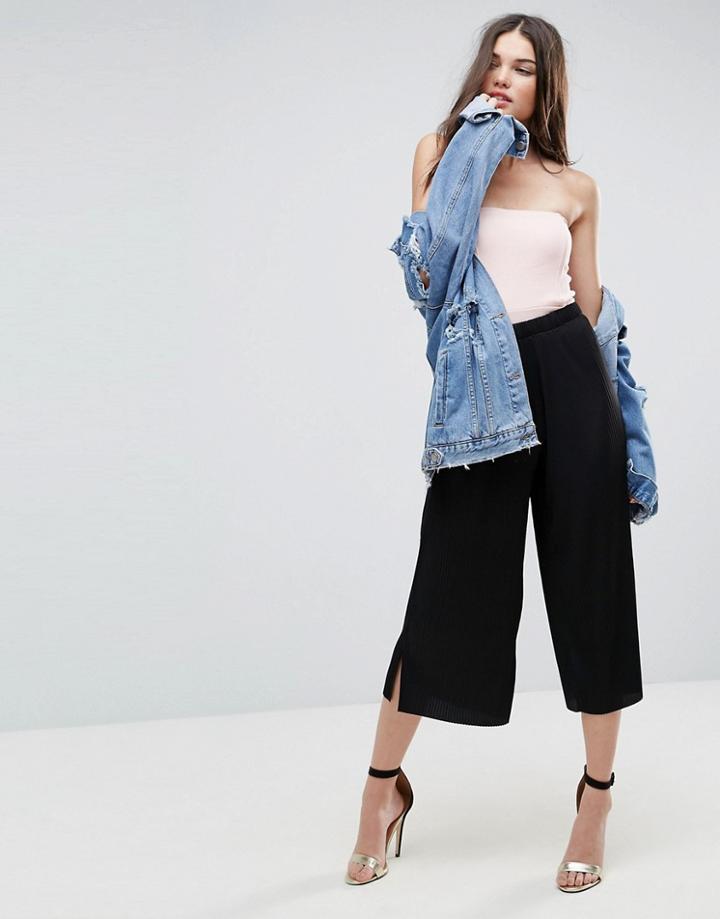 Asos Plisse Cullote Pant - Black