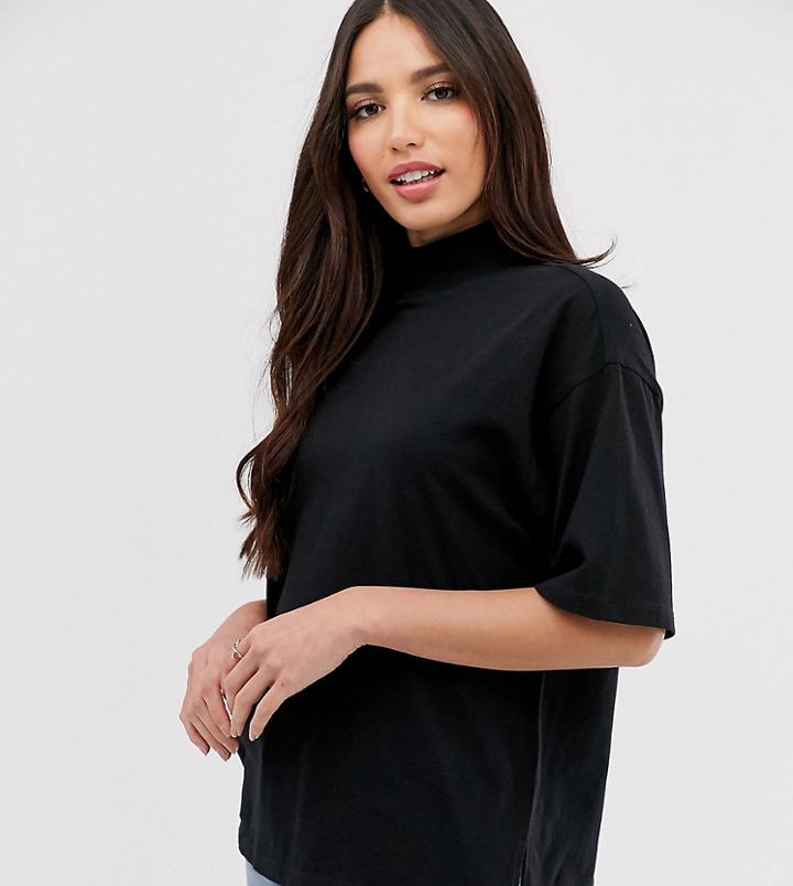 Asos Design Tall High Neck Short Sleeve T-shirt In Black