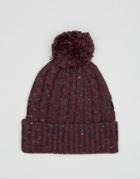 Asos Cable Bobble Beanie In Burgundy Nep - Red