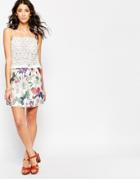 Motel Rea Wilma Skirt In Botanical Print - Botanical Ivory