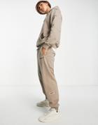 Adidas Originals Trefoil Linear Sweatpants In Chalky Brown With Leg Patch