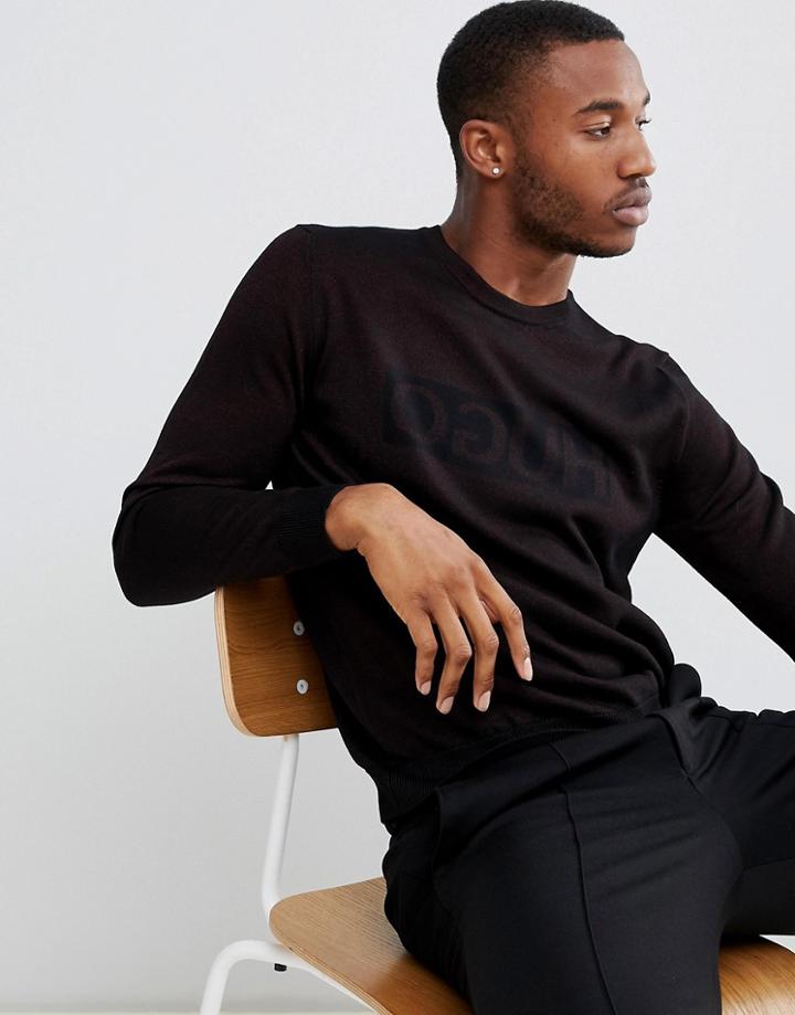 Hugo Salexon Reverse Logo Glitter Knitted Sweater In Black - Black