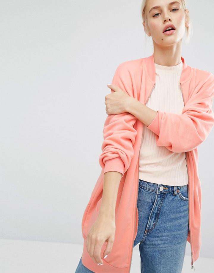 Monki Longline Jersey Bomber - Pink