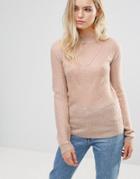 Brave Soul Turtleneck Rib Sweater - Pink