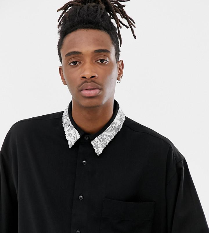 Heart & Dagger Drapey Shirt With Sequin Collar-black