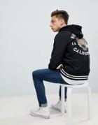 Hollister Hooded Varsity Bomber Jacket Contrast Sleeves And Back Logo In Black - Black