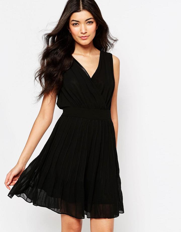 Mela Loves London Wrap Front Skater Dress - Black