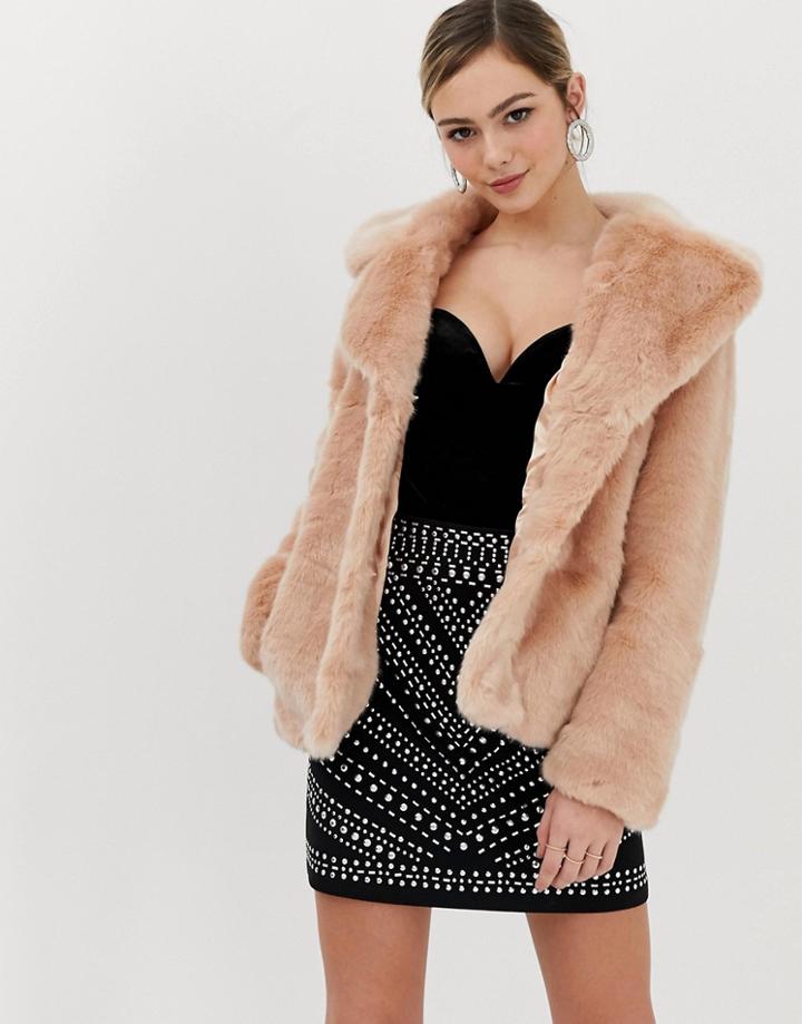 Oasis Faux Fur Jacket In Pink - Pink