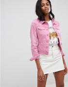 Oasis Cropped Denim Jacket In Pink - Pink