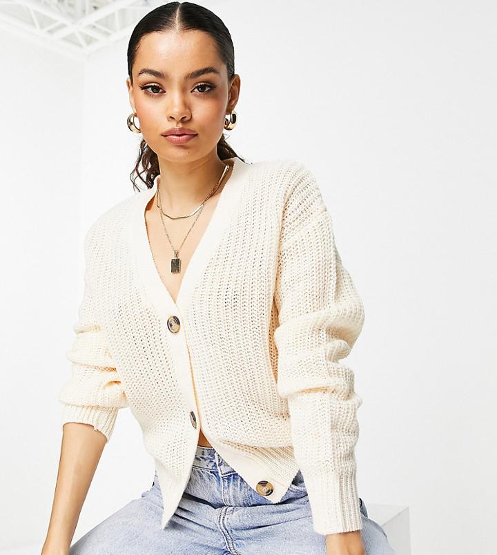 Brave Soul Petite Daisy Boxy Cardigan-white