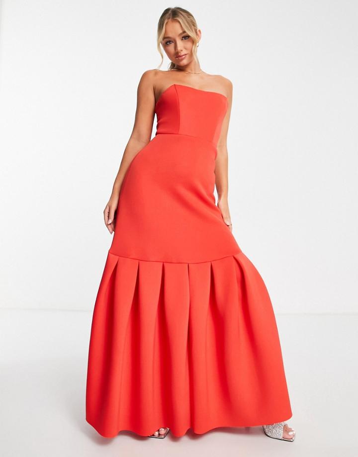Asos Design Bandeau Pephem Maxi Dress In Red