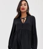 Asos Design Maternity Long Sleeve Smock Top With Tie Detail-black