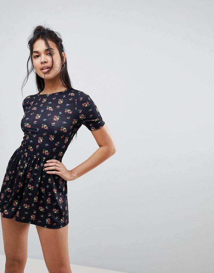 Asos Jersey Tea Romper In Ditsy Floral Print - Multi