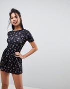 Asos Jersey Tea Romper In Ditsy Floral Print - Multi