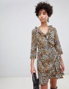Vero Moda Leopard Wrap Dress - Black