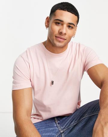 Selected Homme Cotton Slim Fit Crew Neck T-shirt In Pink - Lpink