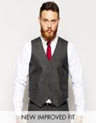 Asos Slim Fit Vest In Charcoal Pindot - Charcoal