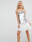 Asos Cami Embellished Feather Hem Mini Dress - Silver