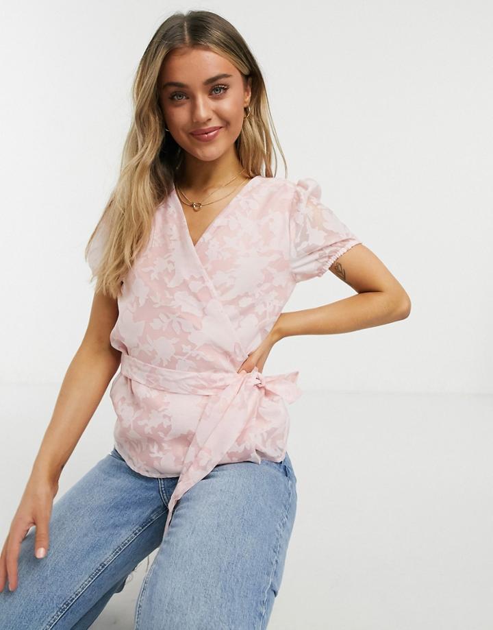 Vila Blouse With Tie Waist In Floral Pink