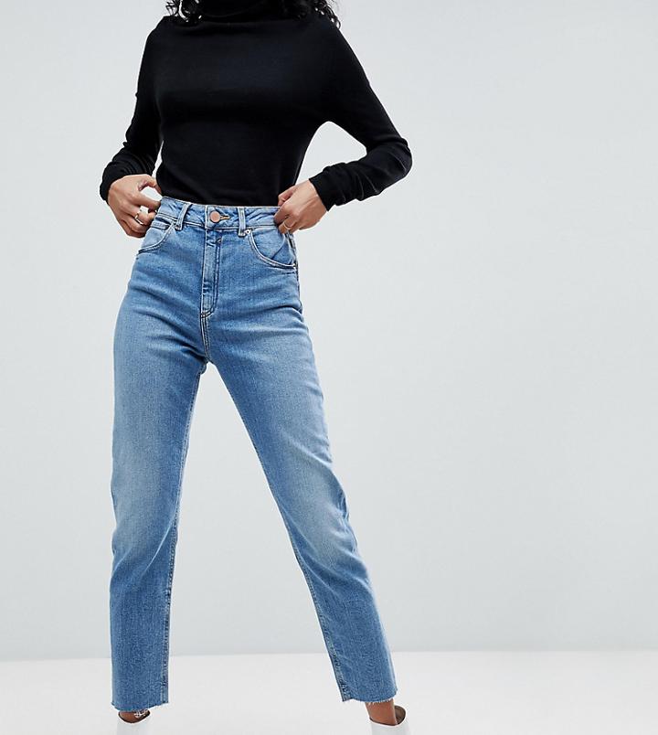 Asos Farleigh High Waist Slim Mom Jeans In Bastina Pretty Bright Mid Wash - Blue