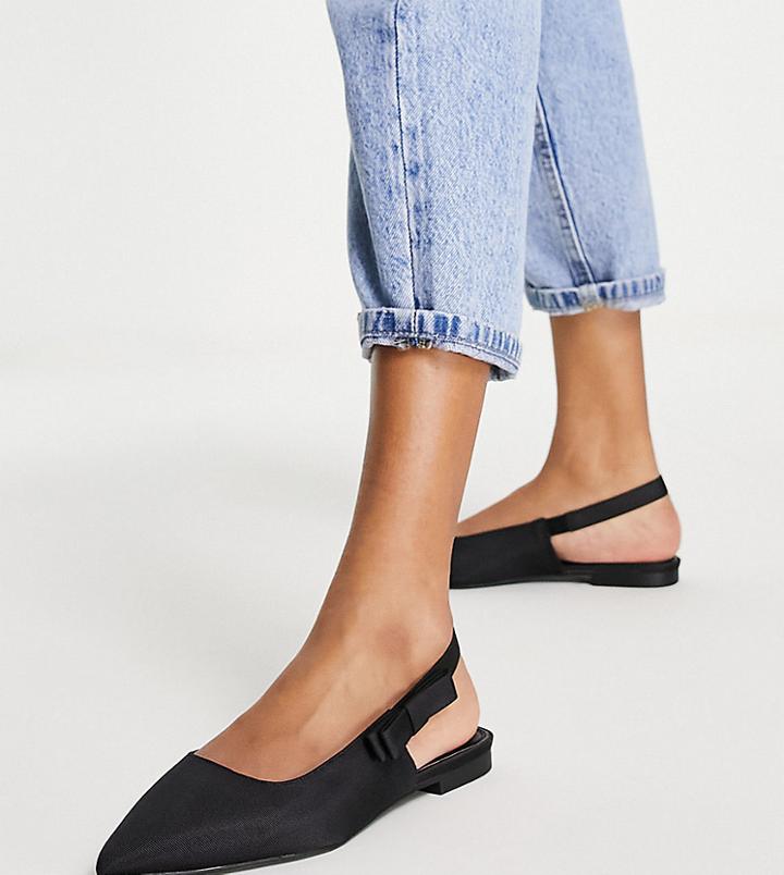 Asos Design Wide Fit Leela Bow Point Slingback Ballet Flats In Black