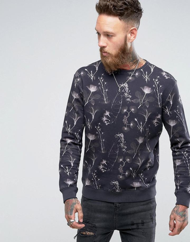 Noose & Monkey Leaf Print Sweat - Black