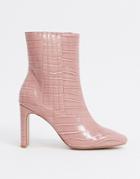 Asos Design Embark High Ankle Boots In Pink Croc