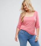 Asos Curve Square Neck Long Sleeve T-shirt - Pink