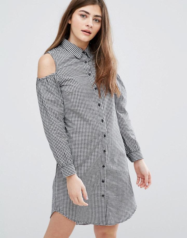 New Look Gingham Cold Shoulder Shirt Dress - Black