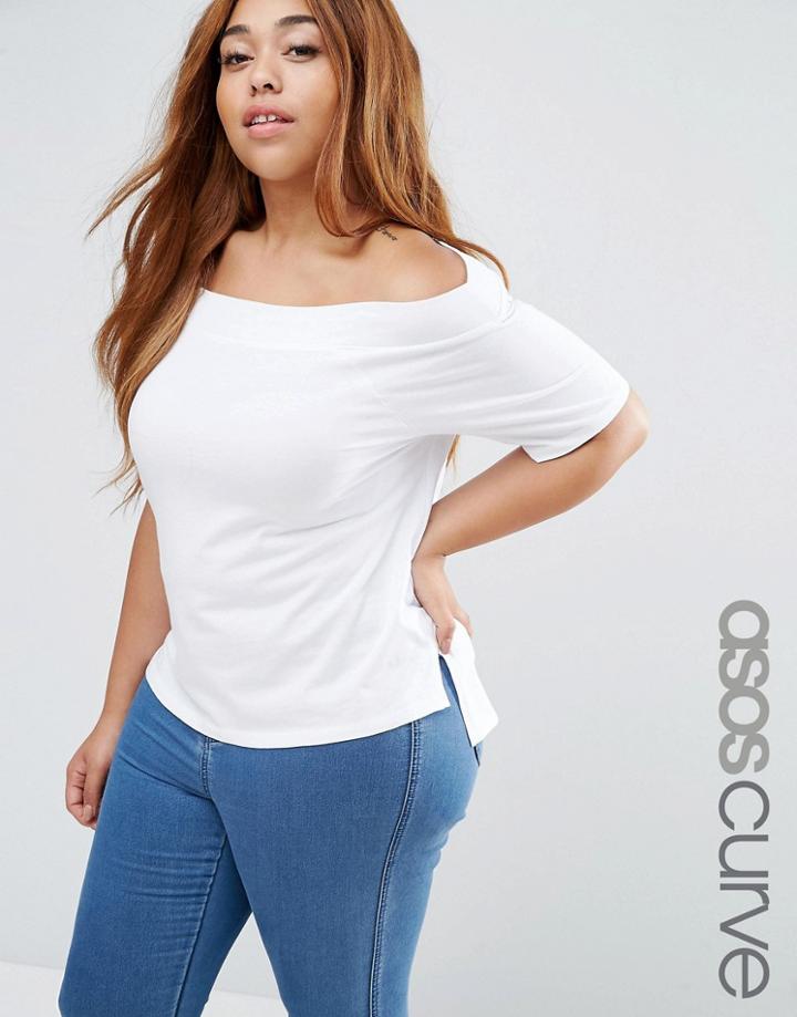Asos Curve T-shirt In Off Shoulder Boxy Fit - White