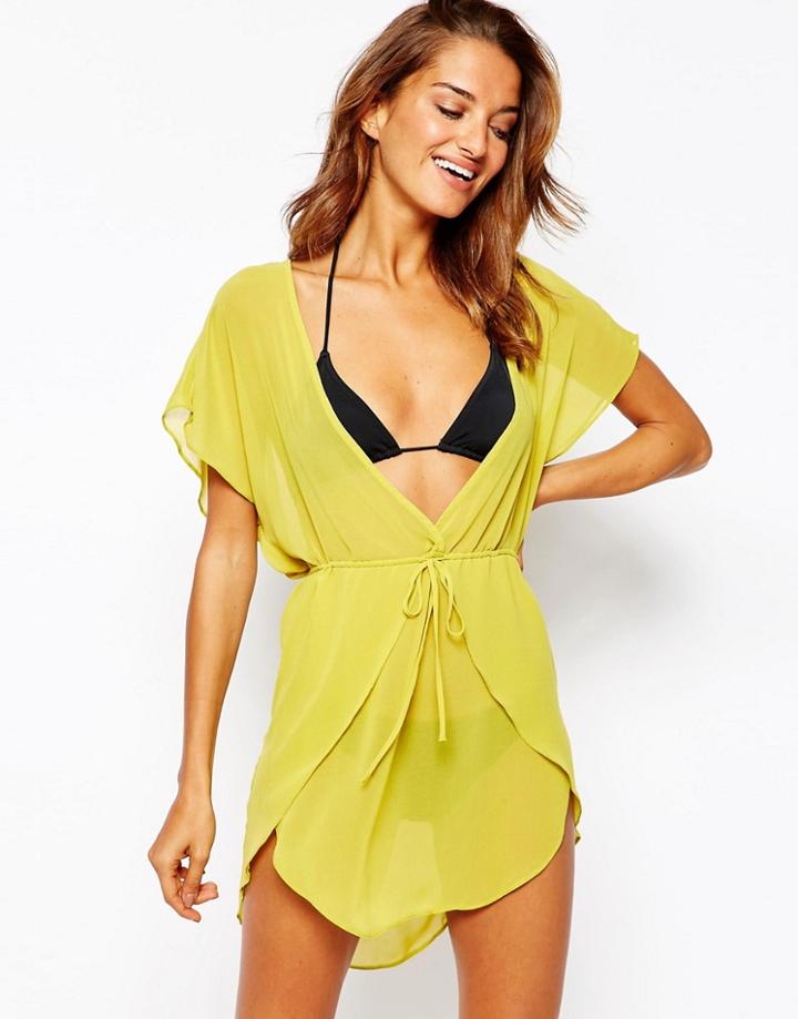Asos Wrap Front Chiffon Caftan - New Lime