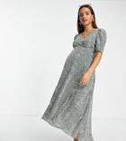 Missguided Maternity Wrap Dress With High Low Hem In Green